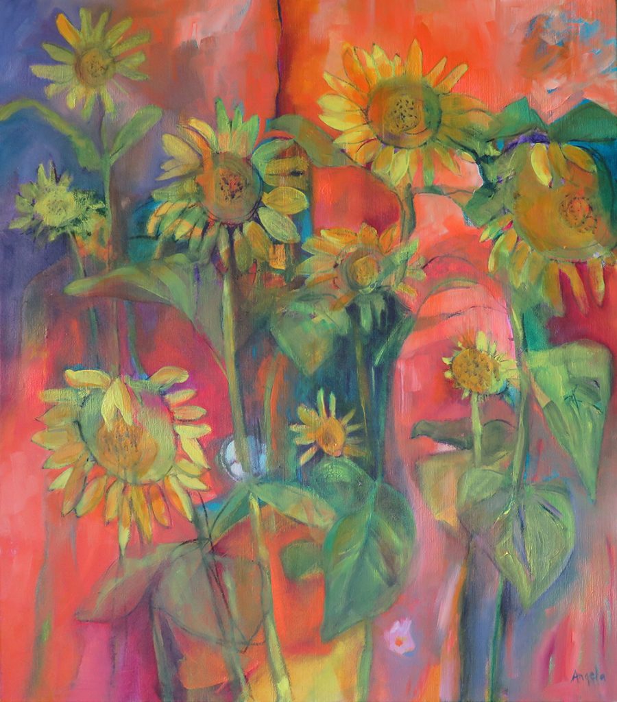 Rainbow Sunflowers oil on canvas 66cm X 76 cm